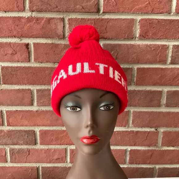 Jean Paul Gaultier Red Knit Cuffed Pom Pom Beanie Unisex O/S - Picture 9 of 10
